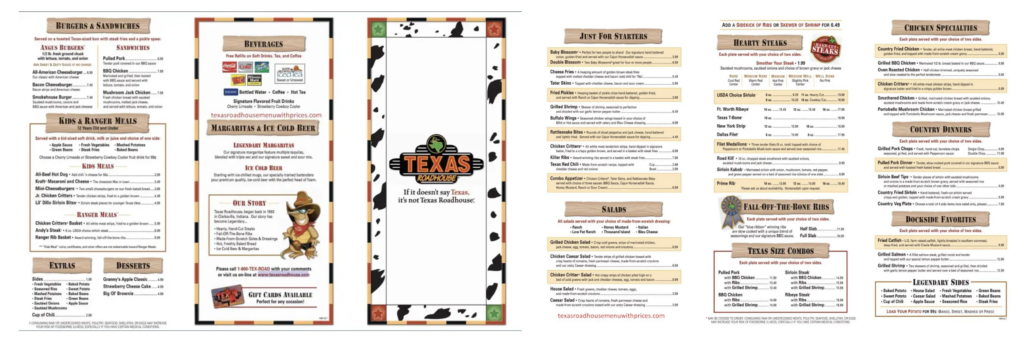 texas roadhouse menu prices